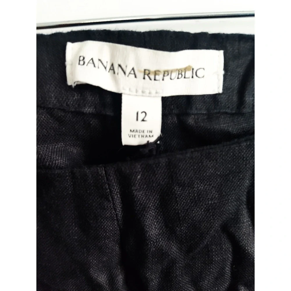 New Banana Republic Pants 12 Linen Kick Flare Lace Trim‎ Cropped Coastal Black